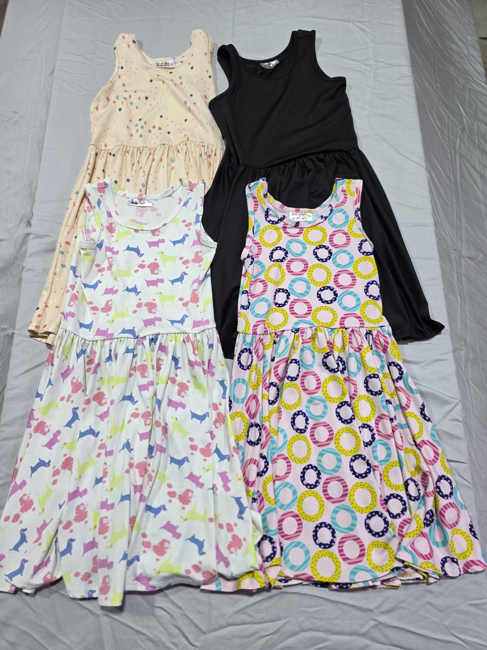 Dot Dot Smile Girls' Sleeveless Printed Day Dresses - Black, Cream, Multicolor